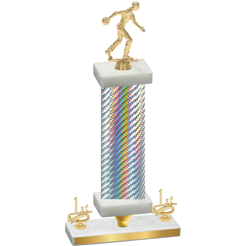 Premium Single Silver Carbon Fiber First Place Bowling Trophy