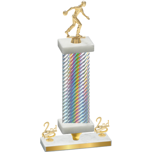 Premium Single Silver Carbon Fiber Second Place Bowling Trophy