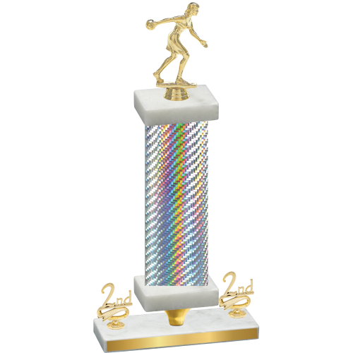 Premium Single Silver Carbon Fiber Second Place Bowling Trophy