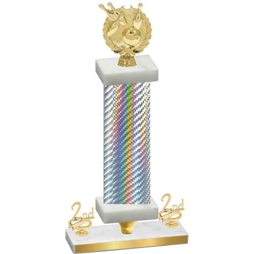 Premium Single Silver Carbon Fiber Second Place Bowling Trophy