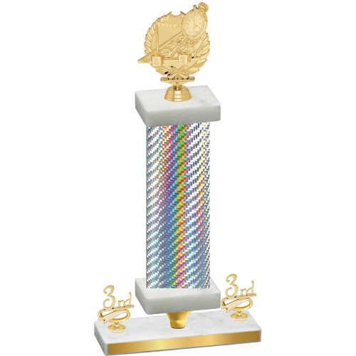 Premium Single Silver Carbon Fiber Third Place Swimming Trophy