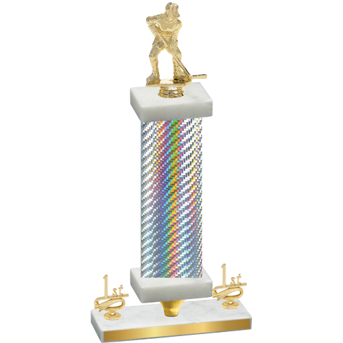 Premium Single Silver Carbon Fiber First Place Hockey Trophy