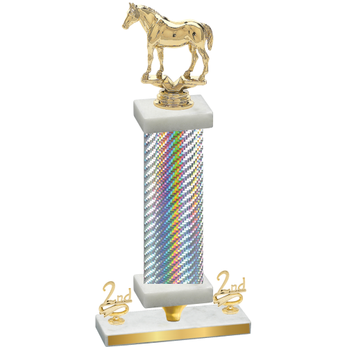 Premium Single Silver Carbon Fiber Second Place Horses Trophy