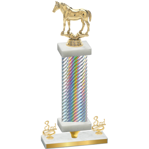 Premium Single Silver Carbon Fiber Third Place Horses Trophy