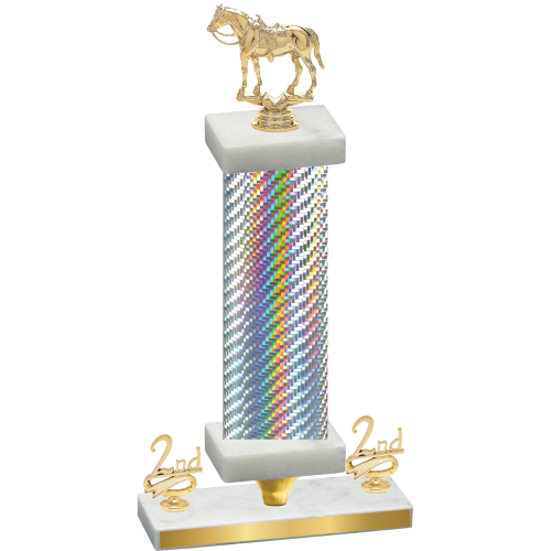 Premium Single Silver Carbon Fiber Second Place Horses Trophy