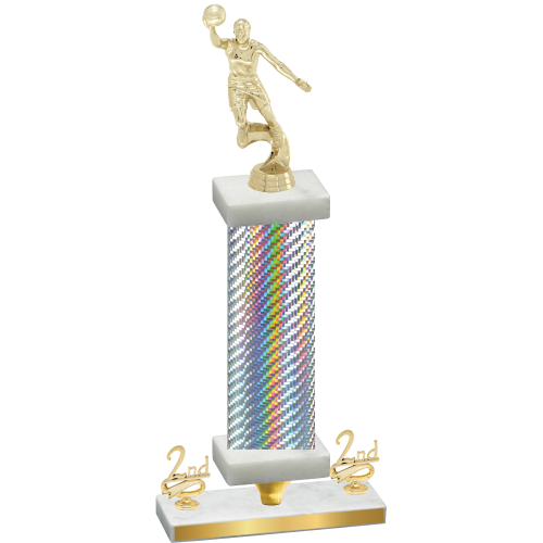 Premium Single Silver Carbon Fiber Second Place Basketball Trophy