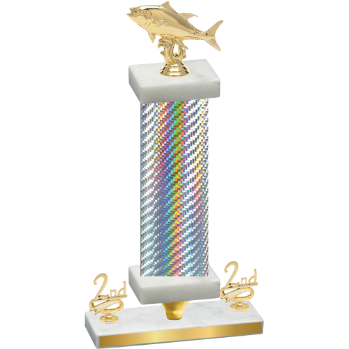 Premium Single Silver Carbon Fiber Second Place Fishing Trophy