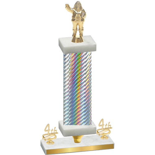 Premium Single Silver Carbon Fiber Fourth Place Holiday Trophy