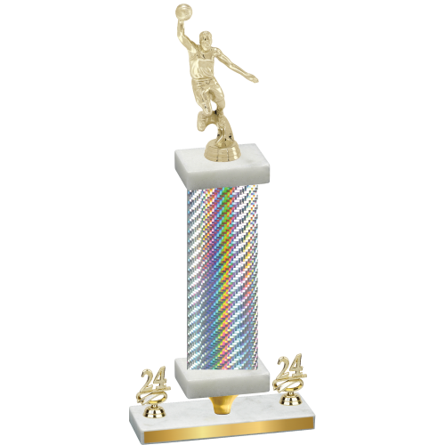 Premium Single Silver Carbon Fiber Year Basketball Trophy