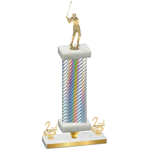 Premium Single Silver Carbon Fiber Second Place Golf Trophy