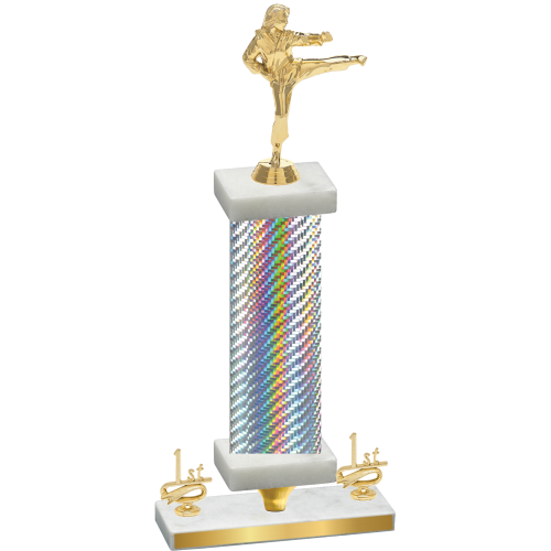 Premium Single Silver Carbon Fiber First Place Karate Trophy