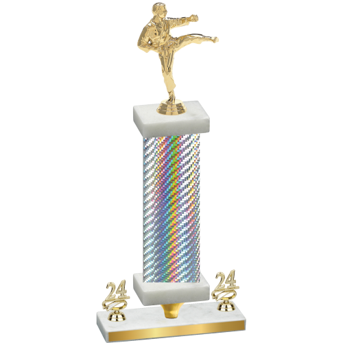 Premium Single Silver Carbon Fiber Year Karate Trophy