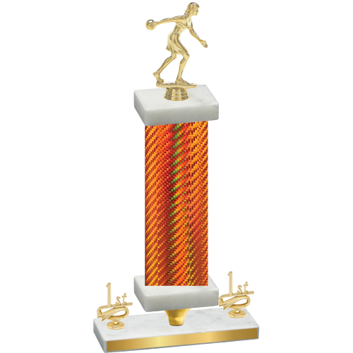 Premium Single Orange Carbon Fiber First Place Bowling Trophy