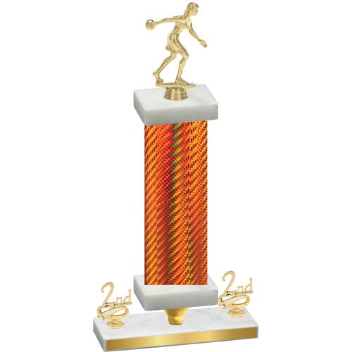 Premium Single Orange Carbon Fiber Second Place Bowling Trophy
