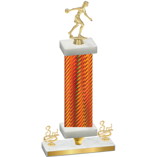 Premium Single Orange Carbon Fiber Third Place Bowling Trophy
