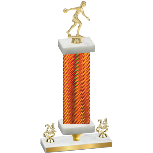 Premium Single Orange Carbon Fiber Year Bowling Trophy