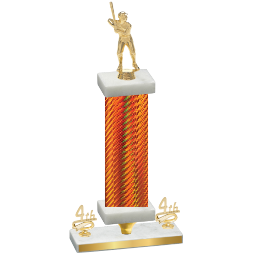 Premium Single Orange Carbon Fiber Fourth Place Baseball Trophy