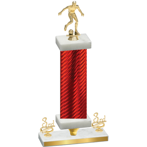 Premium Single Red Carbon Fiber Third Place Soccer Trophy