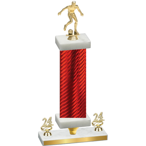 Premium Single Red Carbon Fiber Year Soccer Trophy