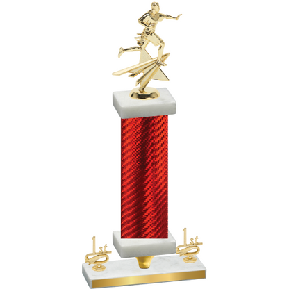 Premium Single Red Carbon Fiber First Place Flag Football Trophy