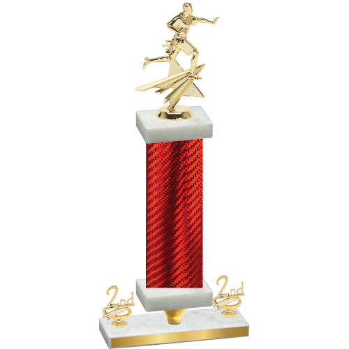 Premium Single Red Carbon Fiber Second Place Flag Football Trophy