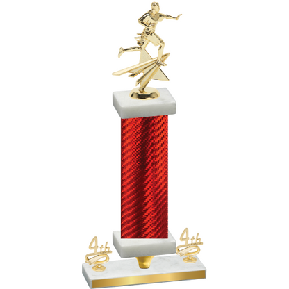 Premium Single Red Carbon Fiber Fourth Place Flag Football Trophy