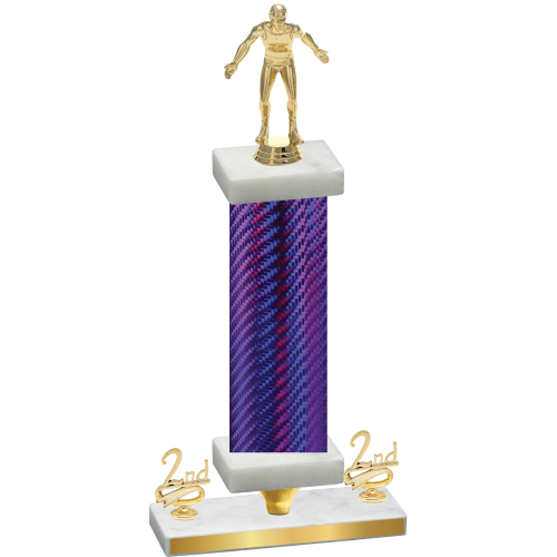 Premium Single Purple Carbon Fiber Second Place Wrestling Trophy