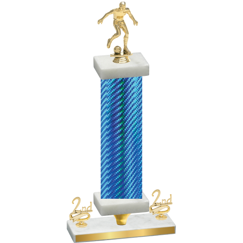 Premium Single Blue Carbon Fiber Second Place Soccer Trophy