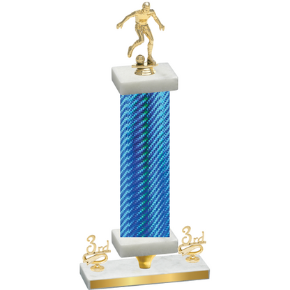 Premium Single Blue Carbon Fiber Third Place Soccer Trophy