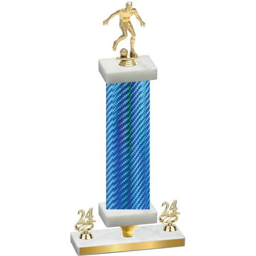 Premium Single Blue Carbon Fiber Year Soccer Trophy