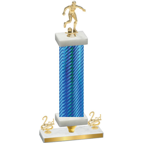 Premium Single Blue Carbon Fiber Second Place Soccer Trophy