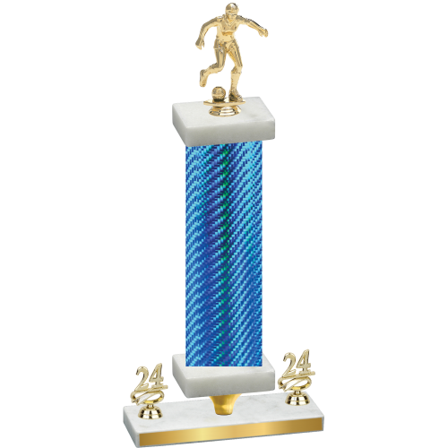 Premium Single Blue Carbon Fiber Year Soccer Trophy