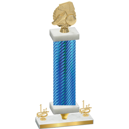 Premium Single Blue Carbon Fiber First Place Soccer Trophy