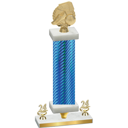 Premium Single Blue Carbon Fiber Year Soccer Trophy