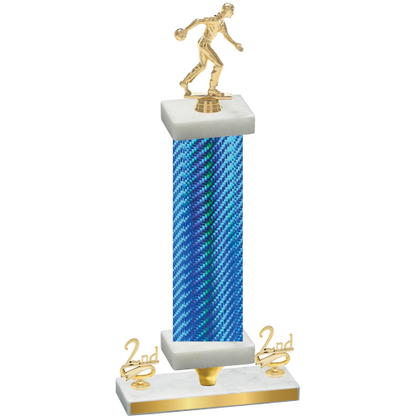 Premium Single Blue Carbon Fiber Second Place Bowling Trophy