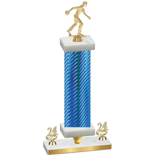 Premium Single Blue Carbon Fiber Year Bowling Trophy