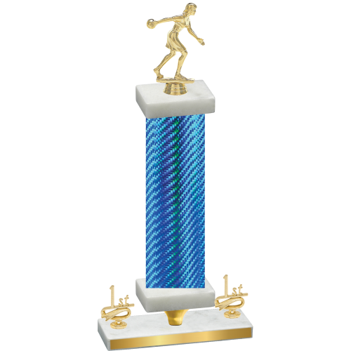Premium Single Blue Carbon Fiber First Place Bowling Trophy