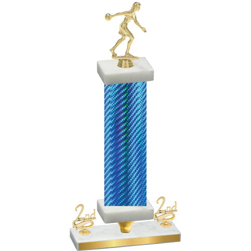 Premium Single Blue Carbon Fiber Second Place Bowling Trophy