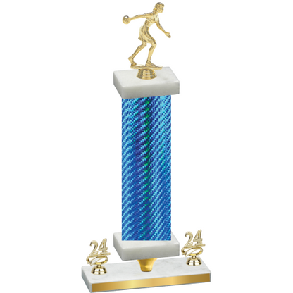 Premium Single Blue Carbon Fiber Year Bowling Trophy