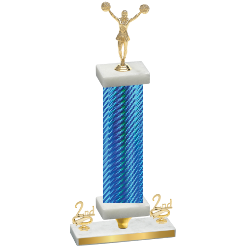 Premium Single Blue Carbon Fiber Second Place Cheerleading Trophy