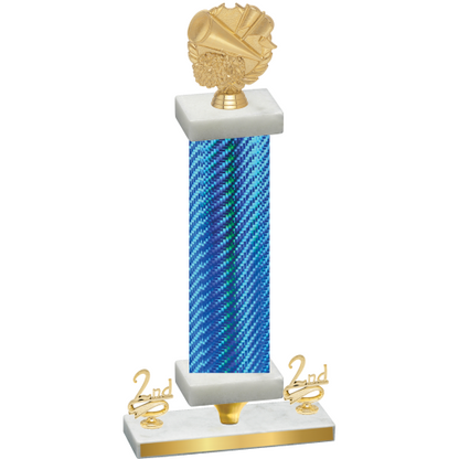 Premium Single Blue Carbon Fiber Second Place Cheerleading Trophy