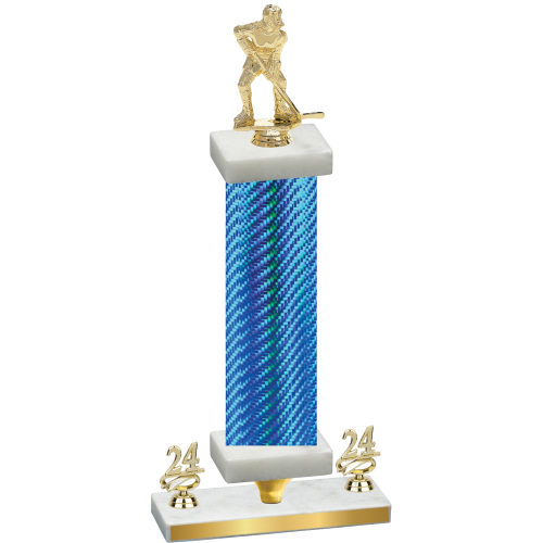 Premium Single Blue Carbon Fiber Year Hockey Trophy