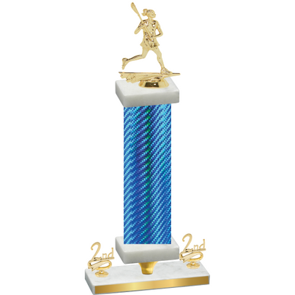 Premium Single Blue Carbon Fiber Second Place Lacrosse Trophy