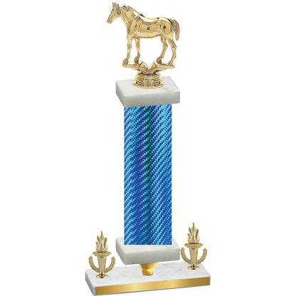 Premium Single Blue Carbon Fiber Victory Horses Trophy