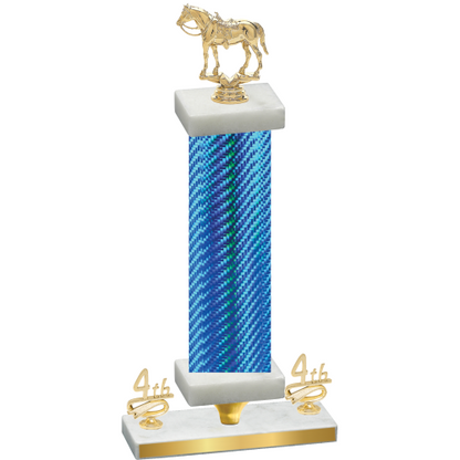 Premium Single Blue Carbon Fiber Fourth Place Horses Trophy