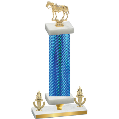 Premium Single Blue Carbon Fiber Victory Horses Trophy