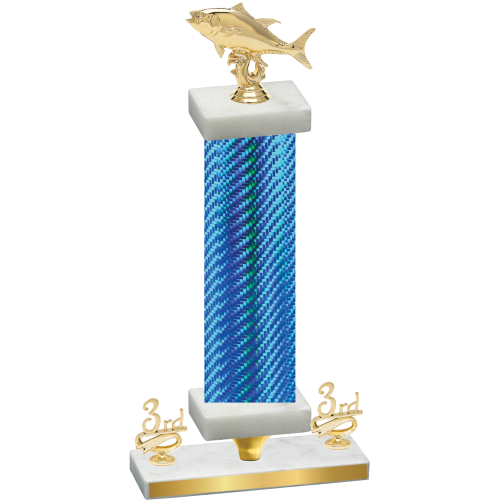 Premium Single Blue Carbon Fiber Third Place Fishing Trophy