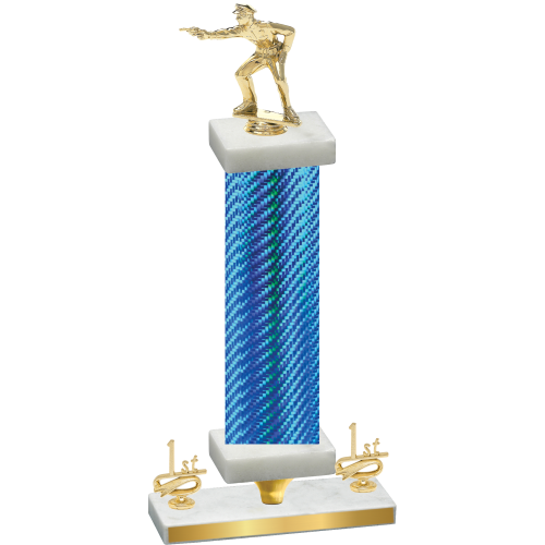 Premium Single Blue Carbon Fiber First Place Shooter Trophy