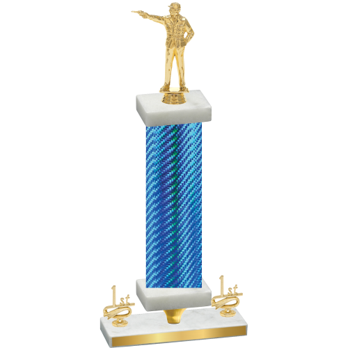 Premium Single Blue Carbon Fiber First Place Shooter Trophy