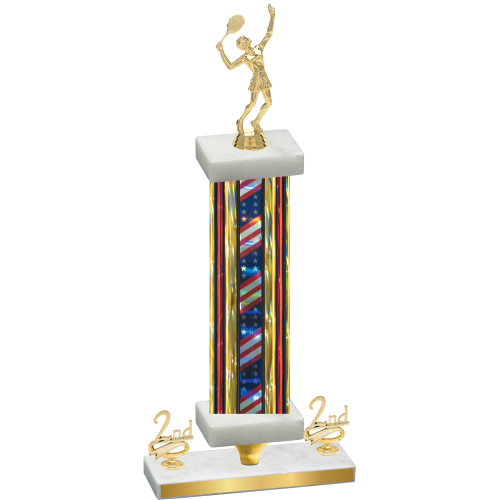 Premium Single Flag USA Second Place Tennis Trophy